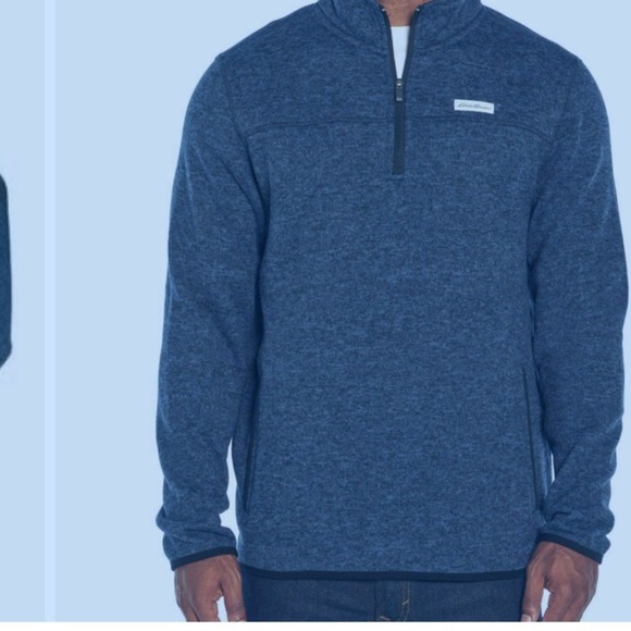 Eddie Bauer 1/4 zip sweater fleece, pockets, heather navy, Size Small, NWT - Picture 4 of 8